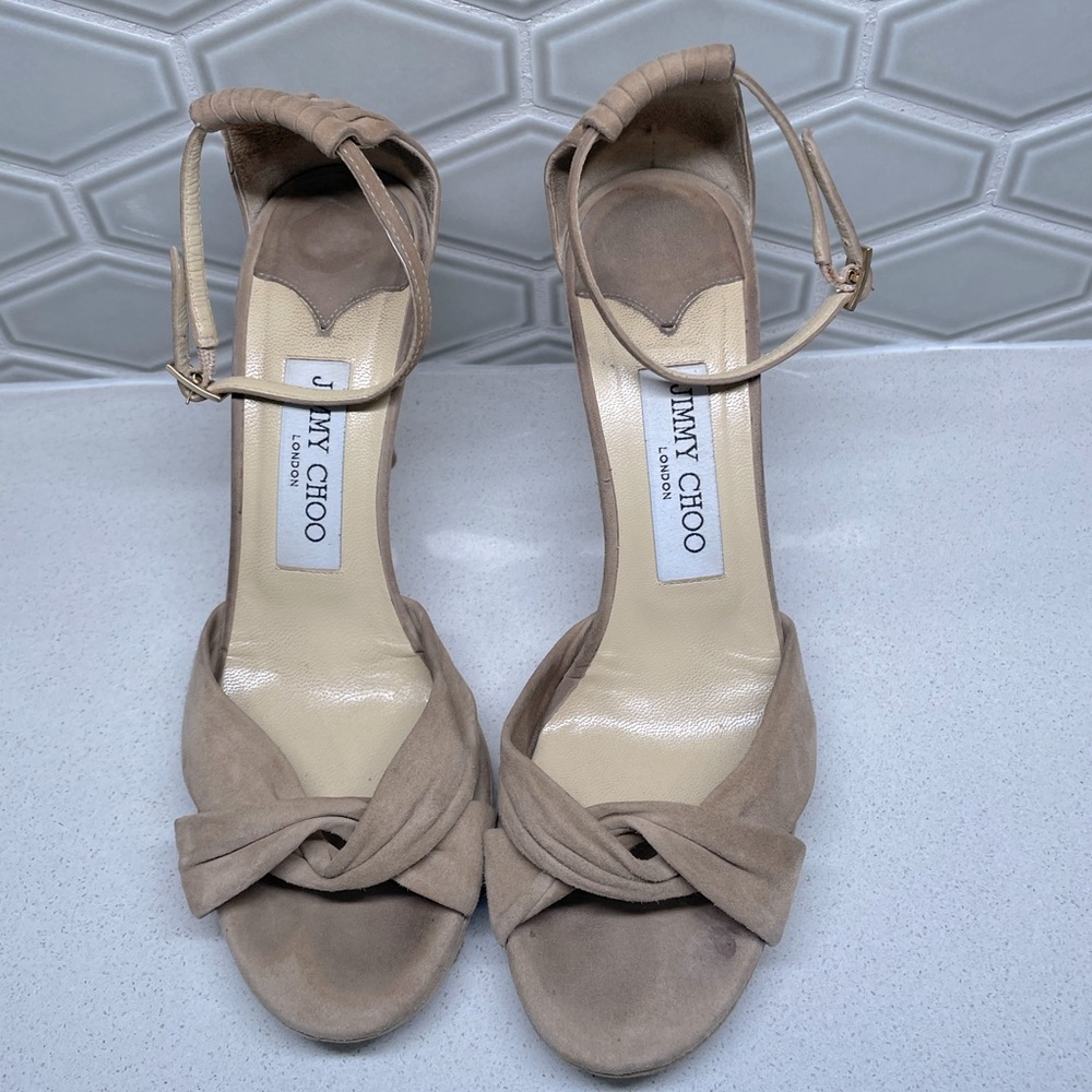Jimmy Choo nude suede platform sandals
